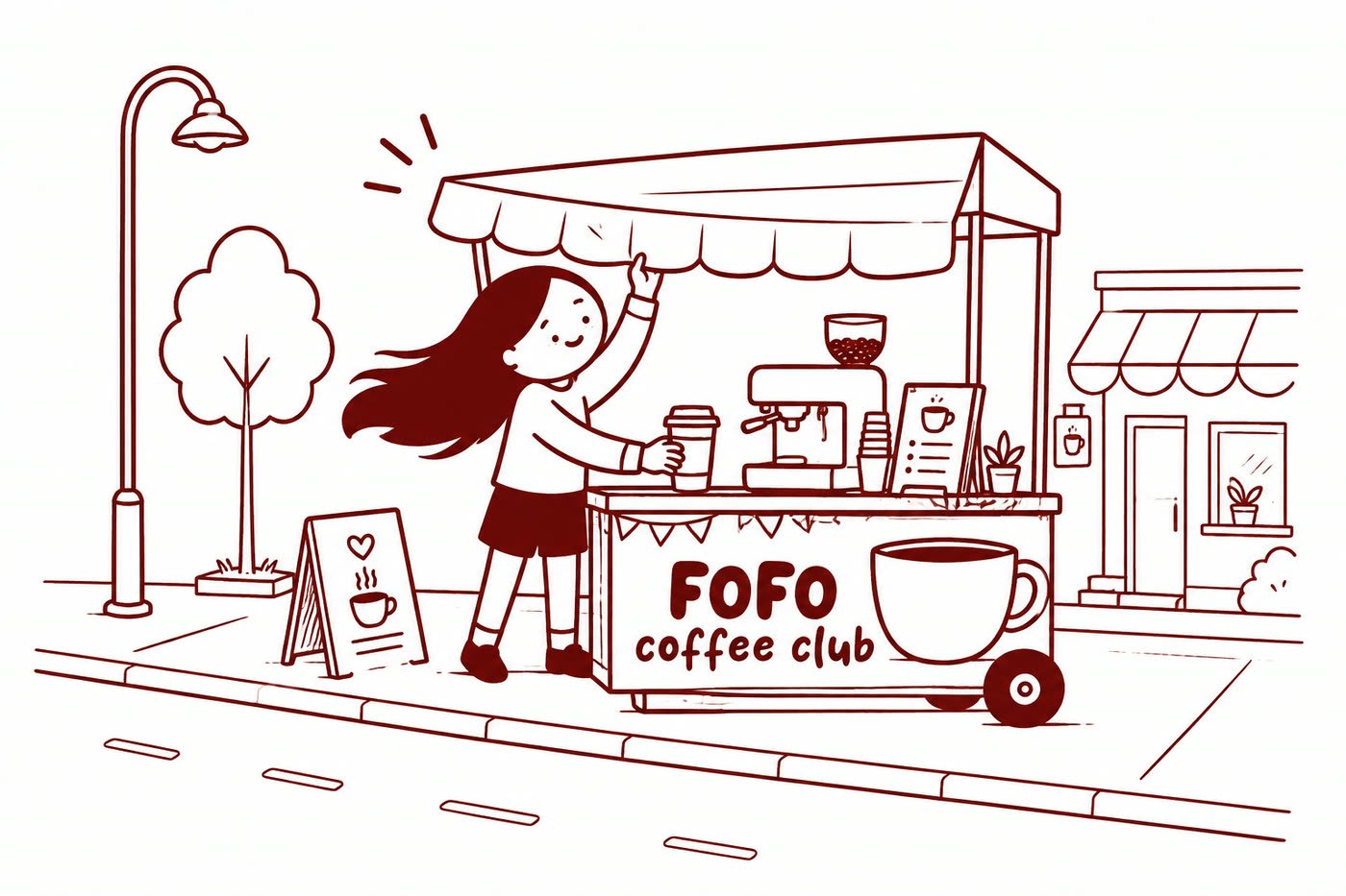 The FOFO coffee cart set up on a street corner
